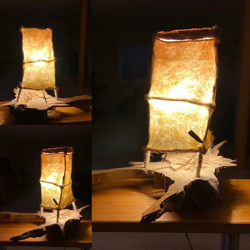 Lichtskulptur auf gestrahltem Eichenholz xx - Lichtskulpturen